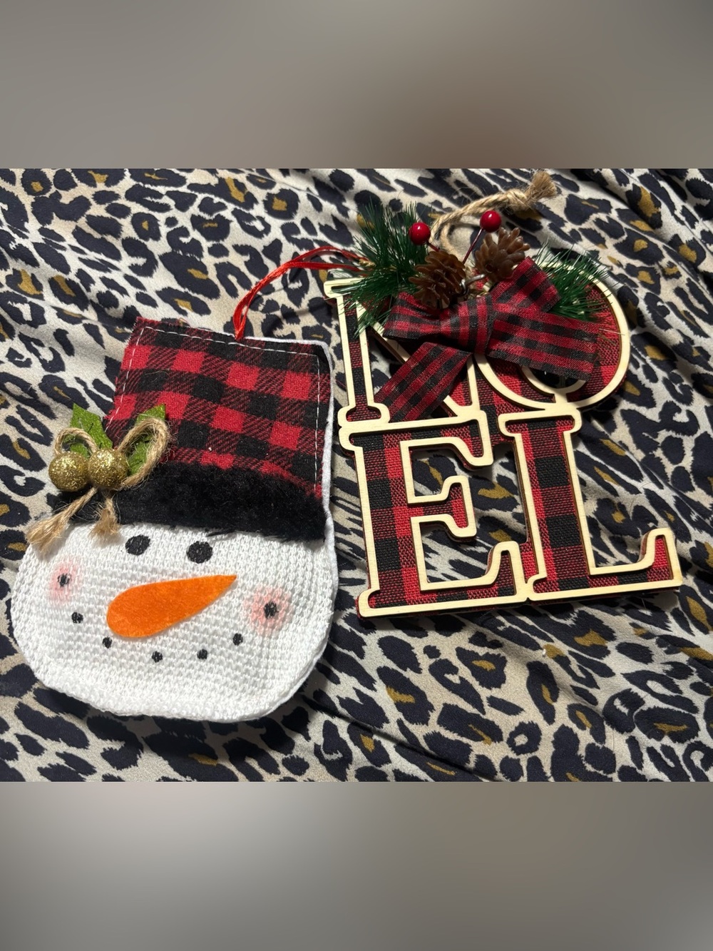 Holiday 'NOEL' Plaid Wall Hanging and Snowman Ornament Set - Red & Black